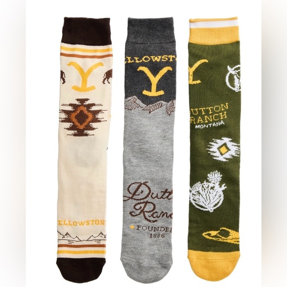 Yellowstone Men's Crew Socks, 3-Pack - Picture 1 of 7